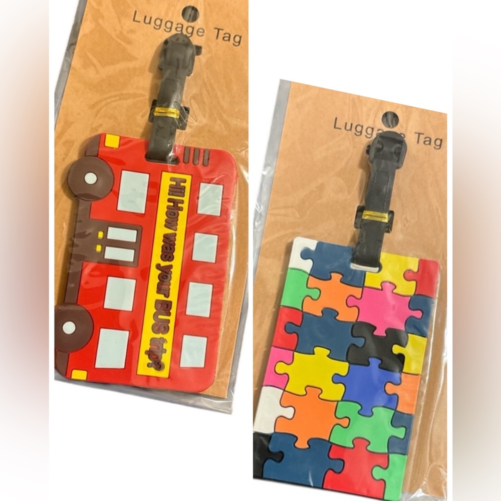 Luggage Tags Set of 2 - Bus + Puzzle NIP